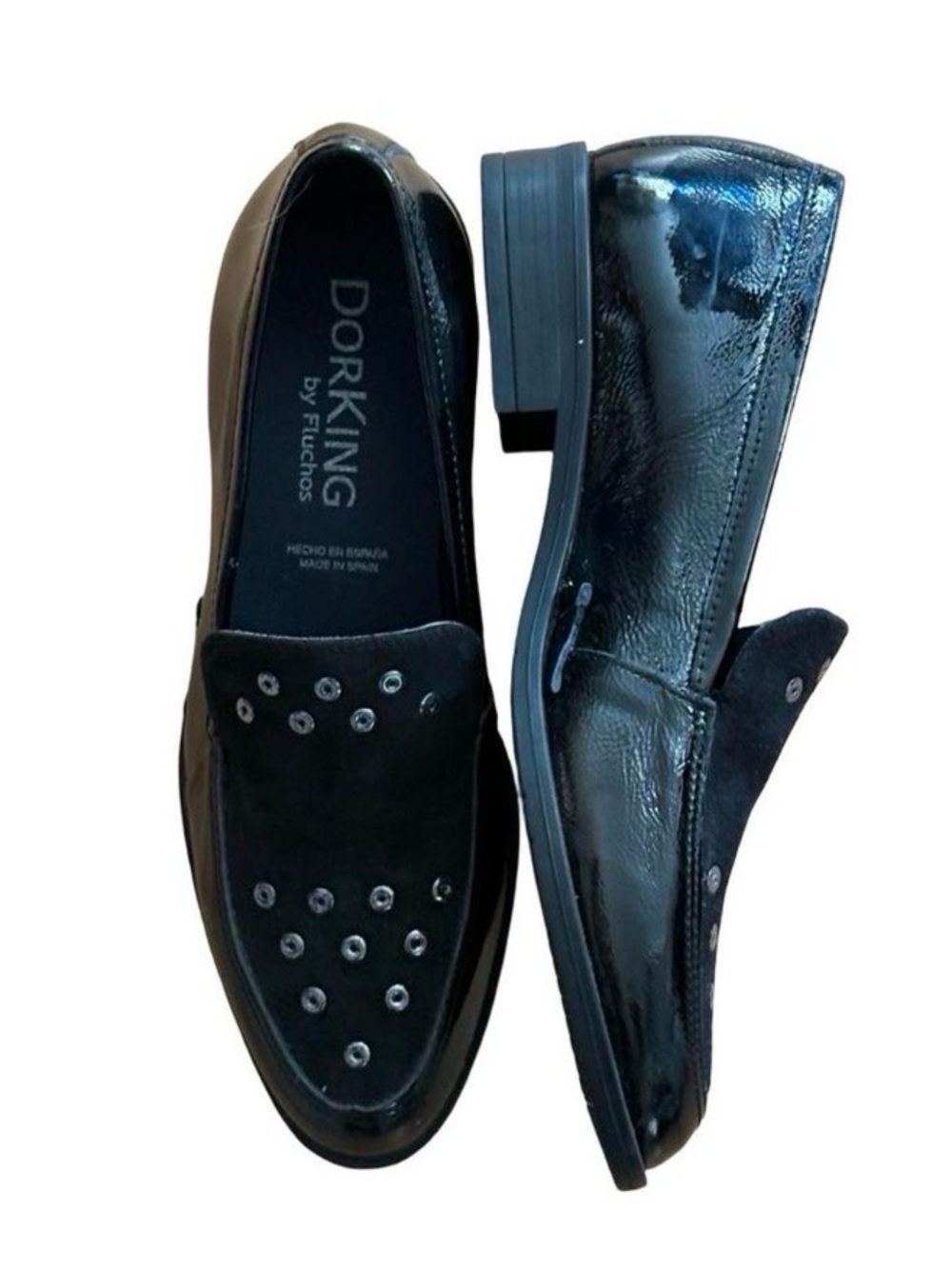 Dorking by Fluchos Black Leather Studded Loafers size EU 36